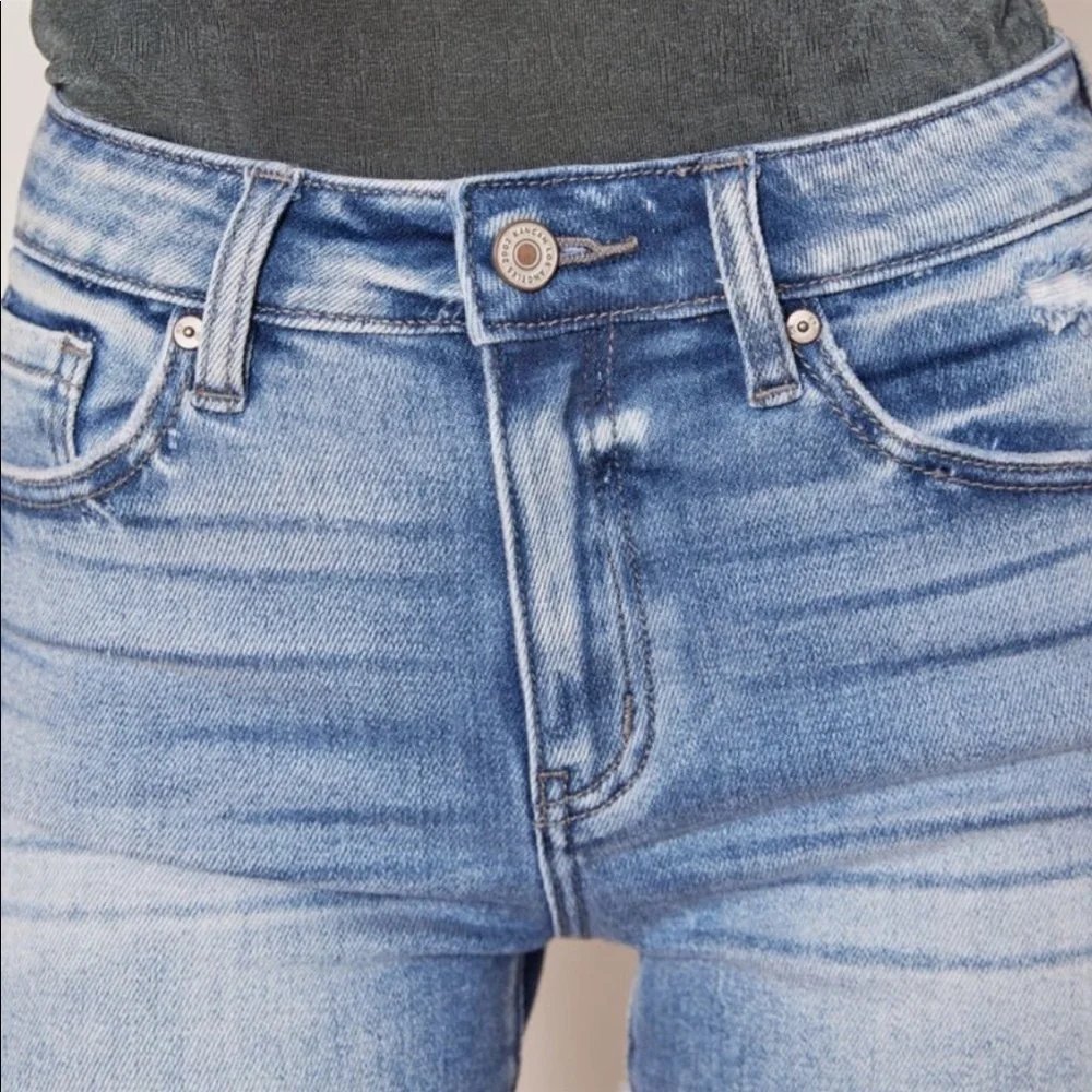 High Waist Rise Medium Wash Distressed Frayed Denim Jeans Shorts XS-L - Picture 3 of 8